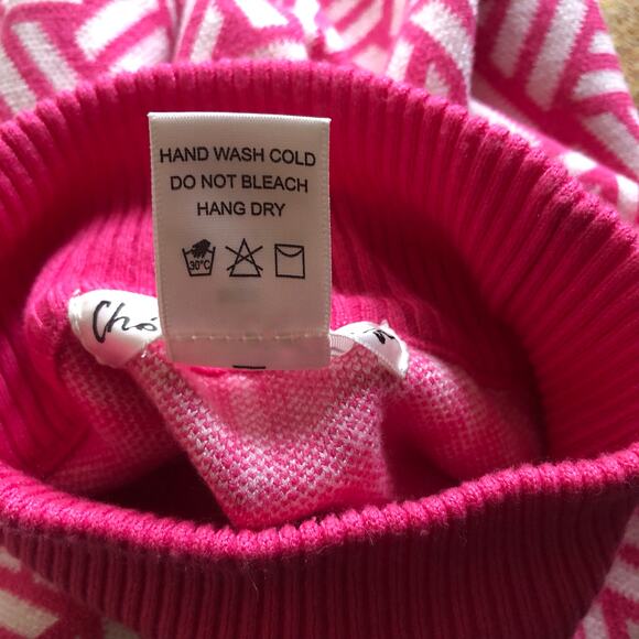 Cherie Collette Pink Geometric Knit Sweater Medium Mock Neck Barbiecore Coquette - Picture 7 of 7